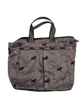 LeSportsac Small Tote Gym Overnight Bag 11x9" Gray w/ Scottie Terrier Dog Print